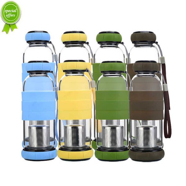 550 ML Portable Corde Sports En Plein Air En Verre Bouteille D'eau Jus De Fruits Bouilloire Boisson Tasse Directement En Acier Inoxydable Passoire À Thé