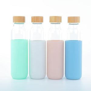 550 ml thee kopje mok siliconen beschermende cover anti-brancing water met bamboe deksel hoog borosilicaatglas