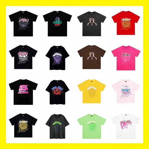 555 SP5DE Men T Shirt Diseñador Pink Young Thug R Mans Mujeres Foaming Impresión Spider Web Y2K Top Pattern Fashion