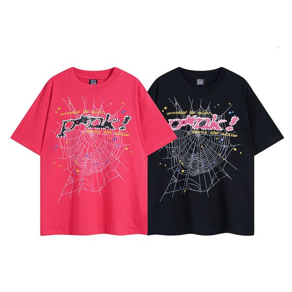 555555 Spider Designer Sp5der T Shirt Young Thug Spider Chándal Letras de espuma Camisetas para hombre de alta calidad Estilo Sudadera con capucha rosa para hombre y para mujer Casual de manga corta