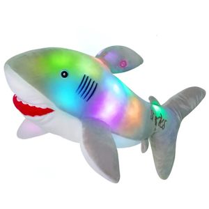 55 cm verlichte haaienpop pluche speelgoed hoge kwaliteit PP katoen slaapkussens zachte schattige knuffel dieren voor meisjes gloedspeelgoed 240419