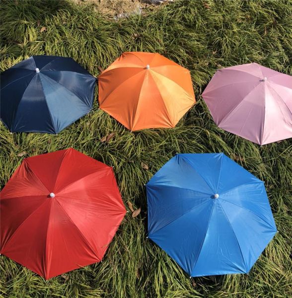 55 cm Rainbow Umbrella Chapeau Cap pliant Femmes Hommes Umbrella Fishing Randonnée Golf Beach Headwear Hands Umbrella1297316