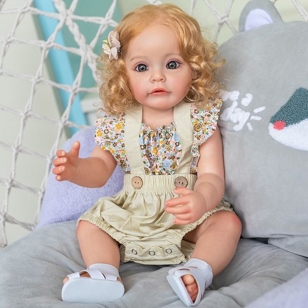 55CM Reborn Toddler Girl Princess Sue-Sue Full body Silicone Baby Dolls Hand-detailed Paiting Rooted Hair Bath Toy for Girls 220608