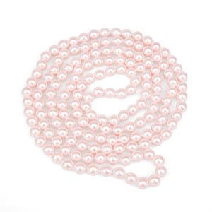 Collar de cuentas apilable de 55 pulgadas, cadena de collares de perlas artificiales rosas de 8mm