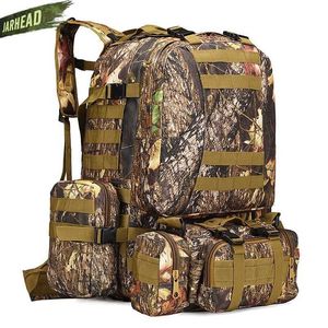 55L Molle Grote Tactische Rugzak 4 in 1 Outdoor Militaire Assault Rugzak Camouflage Camping Wandelen Bag Travel Hunting Knapack Q0721