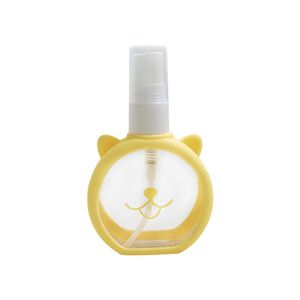 Botellas de spray de perfume de aceite esencial de plástico transparente de 55 ml, dispensador de viales recargable de tamaño de viaje con funda de silicona de gato de dibujos animados