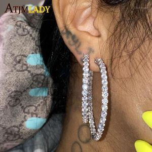 Hoop Huggie 55mm Grote Oorbellen voor Vrouwen Ronde Cirkel Iced Out Bling 5A CZ Cubic Zirconia Earring Sieraden Mode Vrouwelijke Huwelijksgeschenk1