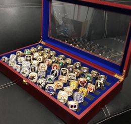 55pcs 1967 a 2023 Campeones del equipo de baloncesto Juego de anillos de campeonato con caja de madera Recuerdo Hombres Mujeres Niño Fan Regalo de cumpleaños 2022 Hip hop Joyería Deporte Punk