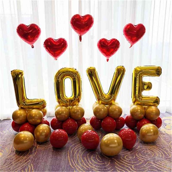 55pcs / Set Lettre d'amour Ballon Saint Valentin Anniversaire Proposition Confession Décoration de mariage Fournitures de fête 210626
