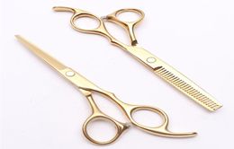 55Quot 16cm Japón 440C Golden Scissors Wire Láser Logo personalizado Profesional Piel de cabello humano Barberquots Shears Salon S8051014