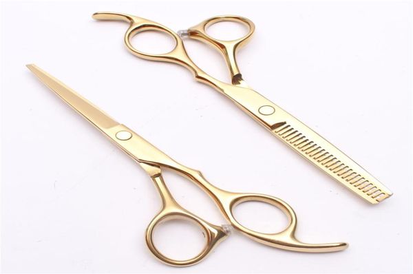 55quot 16cm Japon 440c Ciseaux dorés fil Laser Logo personnalisé Ciseaux de cheveux humains Professionnels Barberquots Salon Salon S9521021