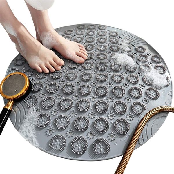 Tapis de douche antidérapant rond à Surface texturée 55x55cm, tapis de bain Anti-tapis avec trou de drainage au milieu pour stalle, sol de salle de bains 220401