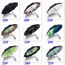 56 Stijlen Vouwen Omgekeerde Paraplu Dubbellaags C Handle Umbrellas Unisex Omgekeerde lange handgreep Winddicht Regenwagen Parasols Zee Schip RRD7041