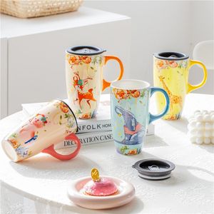 560ml grande tasse à café en céramique animaux tasse de voyage avec couvercle éléphant fait à la main tasse de thé au lait cadeau de noël