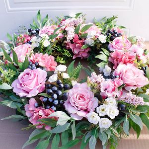 Couronnes de fleurs décoratives 56 cm couronne de roses artificielles maison jardin mur pièce maîtresse fenêtre porte d'entrée suspendue fausse guirlande mariage