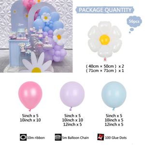 56pc aroon bleu violet latex ballons daisy suower foil ballonne baby shower kid girl girl anniversaire fête décoration fond