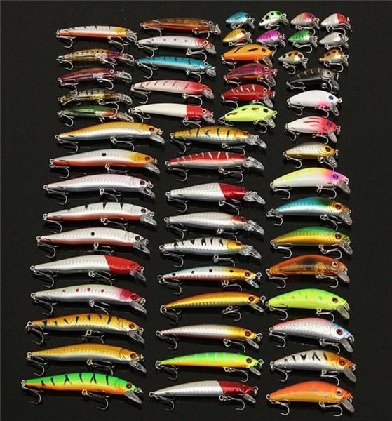 56pc assortiment de leurres de pêche mixtes en plastique dur Wobbler Crankbait Swimbait avec triple crochet Minnow appât carpe poisson Spinners268l9785677