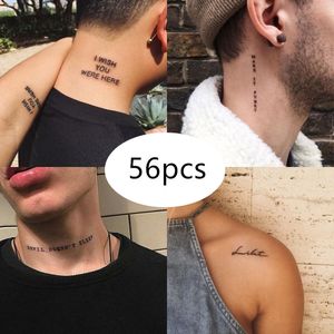 56pcs Dark Waterproof Tattoo Anglais Autocollants Temporaire Bady Art Pour Femme Et Homme