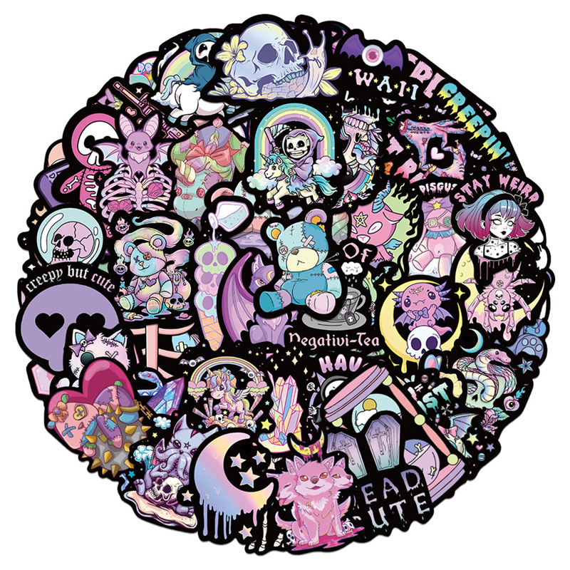 56pcs kawaii halloween stickers Purple Skull gothic Graffiti Kids Toy Skateboard car Motorcycle Bicycle Sticker Decals