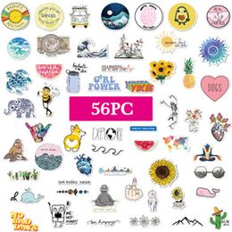 56 pcs Lot Paysage Animal Dessin Animé Mignon autocollants Graffiti Punk Étanche Decal Ordinateur Portable Moto Bagages Snowboard Voiture Sticker256h