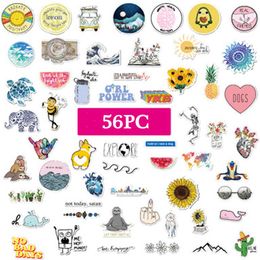 56 pcs Lot Paysage Animal Dessin Animé Mignon autocollants Graffiti Punk Étanche Decal Ordinateur Portable Moto Bagages Snowboard Voiture Sticker240i