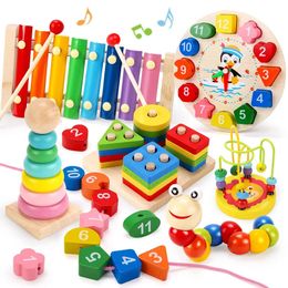 56pcsset Montessori juguetes de madera para bebés niño niña regalo juegos de desarrollo para bebés rompecabezas de madera juguete educativo de aprendizaje para niños 240124