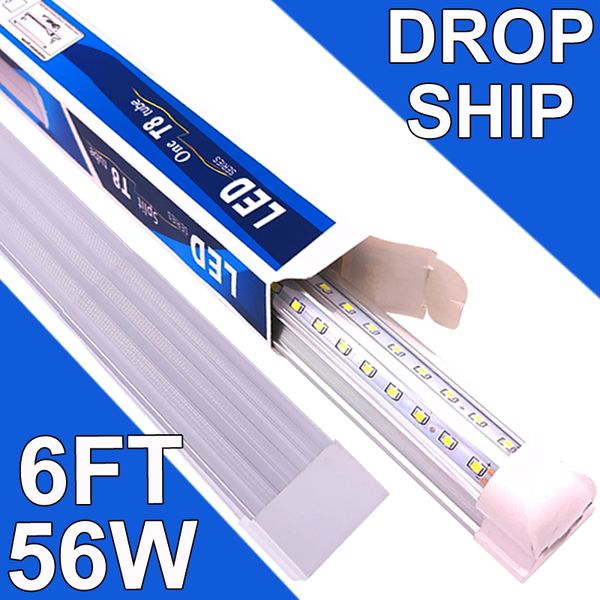 Luz LED para tienda de 56 W, 6 pies, 5600 lm, 6500 K, blanco superbrillante, lámpara de techo conectable, tubo de luz LED T8 integrado en forma de V para gabinete de banco de trabajo usastock