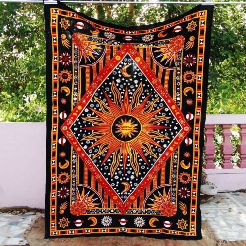57 * 78 inch Buring Sun Wall Tapestry Moon Planet Patroon Opknoping Mandala Tapestry Etnische Art Tapestries Home Decoratieve Gift