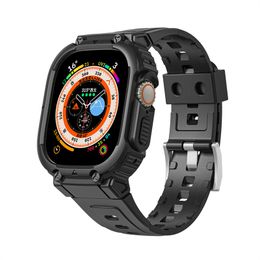 Bracelet en TPU avec coque pare-chocs pour Apple Watch Ultra 49 mm, 45 mm, 44 mm, 42 mm, 41 mm, 40 mm, 38 mm, iWatch Series 9 8 7 6 5 SE 4 3 2 1, bracelet de rechange robuste pour homme et femme.