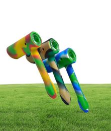 57039039 Silicone Hammer Pipe à main avec bol Forme de la cuillère outil fumeurs en verre d'eau Bong Dab Rigs4785804