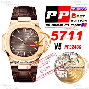 5711/1R CAL A324SC automatisch herenhorloge PPF V5 roségoud bruine textuur wijzerplaat witte stokmarkeringen lederen band Super Edition Reloj Hombre Puretimewatch PTPP zz2