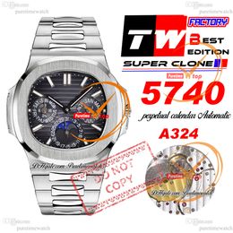 5740 Calendrier perpétuel A324SC Montre automatique pour hommes TWF Cadran à texture grise Marqueurs de bâton Bracelet en acier inoxydable Super Edition Reloj Hombre Puretimewatch PTPP f2