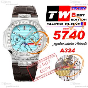 5740 Calendrier perpétuel A324SC ATTALATIQUE MONTRE TWF DIAMONDS CEINSE TIFF BLUE TEXTURE DIAL BROWN Cuir Strap Super Edition Reloj Hombre Puretimewatch PTPP F2
