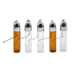 57mm Roken Accessoires Glas Snuff Pil Box Case Flessen Zilver Clearbrown Vial met Metalen Lepel Spice Bullet Rocket Snirt Sniffer