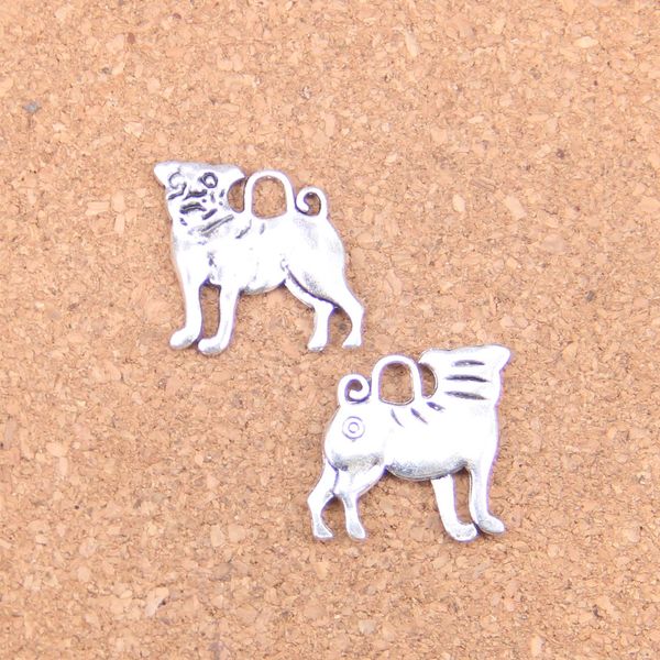 57 Uds. Colgante de dijes de perro pug chapado en bronce y plata antigua, collar DIY, pulsera, brazalete, hallazgos 20*22mm