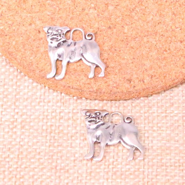 57 pièces breloques chien carlin 20*22mm Antique faisant pendentif ajustement, argent tibétain Vintage, bijoux faits à la main bricolage