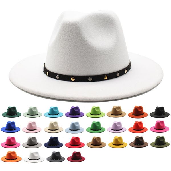 Fedora Hat Mujeres Hombres Gorra de ala ancha Hombre Mujer Jazz Panamá gorras Damas Sombreros de copa Niñas hombres Moda Trilby Chapeau 2021 Primavera Otoño Invierno 27 colores al por mayor