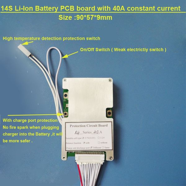 Livraison gratuite Carte PCB de batterie au lithium 58,8 V 14S avec courant constant 40A pour scooter électrique Li ion ou Lipo Batterie 48V BMS avec interrupteur