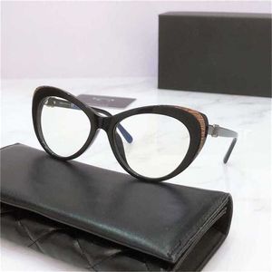 58% Lunettes de soleil Nouvelle haute qualité Le même petit parfum lunettes œil de chat femmes grand visage monture noire lentille plate pour la myopie peut être assortie aux lentilles ch3405