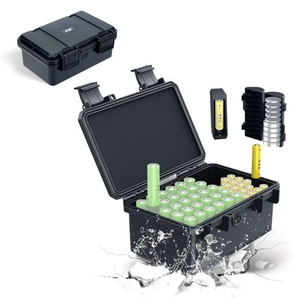 58 Boîte de batterie à fentes verticales avec piles tester AA / AAA / CONTUNET CONTUNER IP67 Organisateur du boîtier de rangement de batterie imperméable IP67