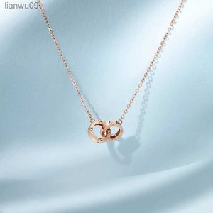 585 Paars Verguld 14K Rose Gold Dubbele Ring Ketting Hanger Mode Ketting Klassieke Elegante Sieraden Cadeau voor vriendin L230704