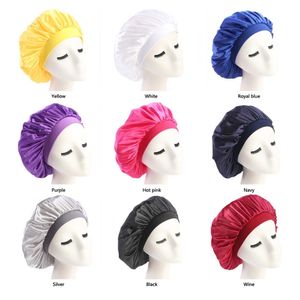 58 cm Ajuster Solide Satin Bonnet Cheveux Styling Cap Soins Des Cheveux Longs Femmes Nuit Sommeil Chapeau Soie Tête Wrap Bonnet De Douche Cheveux Styling Outil 200923