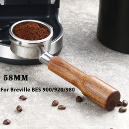 Porte-filtre sans fond de 58 mm pour poignée de machine à café Breville BES900/920/980 en acier inoxydable 304 2 oreilles poignée de café modifiée 240328