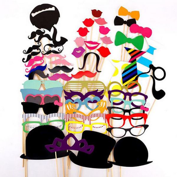 58 unids/set divertido Photo Booth Props sombrero bigote en un palo boda cumpleaños fiesta Favor envío gratis