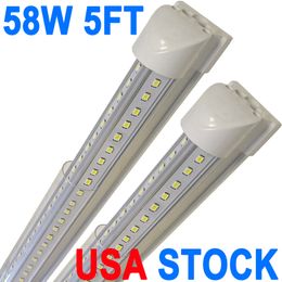 58W 5800LM 6500K, luz LED para tienda de 5 pies, luces de tubo LED conectables con cubierta transparente, iluminación LED T8 integrada en forma de V, luces de techo LED para garaje almacén crestech