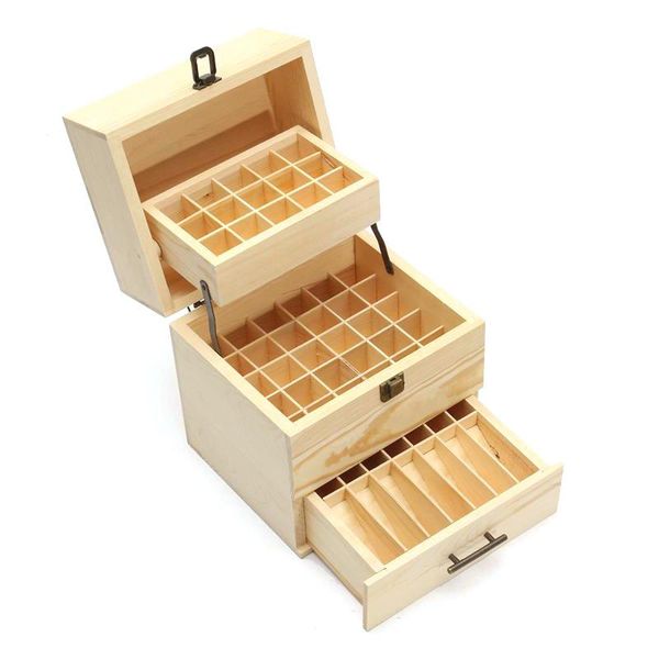 Boîte d'huile essentielle en bois à 59 fentes, 3 couches, porte-bouteille détachable, boîtes de rangement, organisateur
