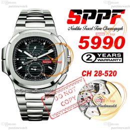 5990/1A-001 Travel Time CH 28-520 Reloj cronógrafo automático para hombre 40,5 mm Esfera negra graduada Pulsera de acero inoxidable Super edición SPPFWATCH Puretimewatch