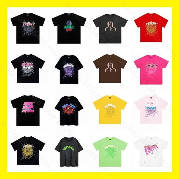 59hj Spider Web Camiseta para hombre Diseñador Sp5der Camisetas para mujer Moda 55555 Mangas cortas Hip Hop Cantante Joven Matón Misma carta de espuma Pareja Camiseta rosa