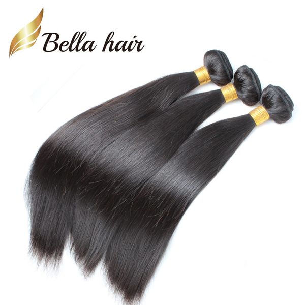 BellaHair – Extensions de cheveux brésiliens 100% naturels, tissage de cheveux, couleur naturelle, trame lisse et soyeuse, lots de 3, tête complète, 9A