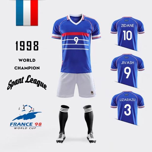 5A + 12H SHIPPING 1998 ZIDANE Maillots de football rétro français 1982 84 86 88 90 96 00 02 04 06 HENRY MAILLOT DE FOOT REZEGUET T-shirt de football Français Vintage Jersey Wear Training